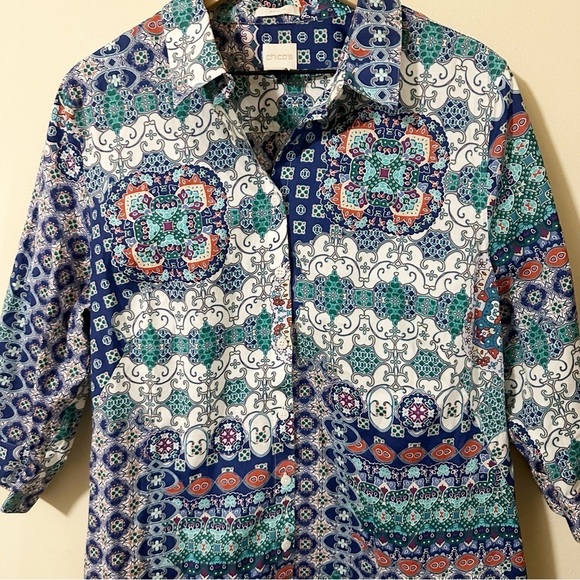 Chicos Womens Floral Button Up 3/4 Sleeve Shirt Size 3 - Picture 5 of 9
